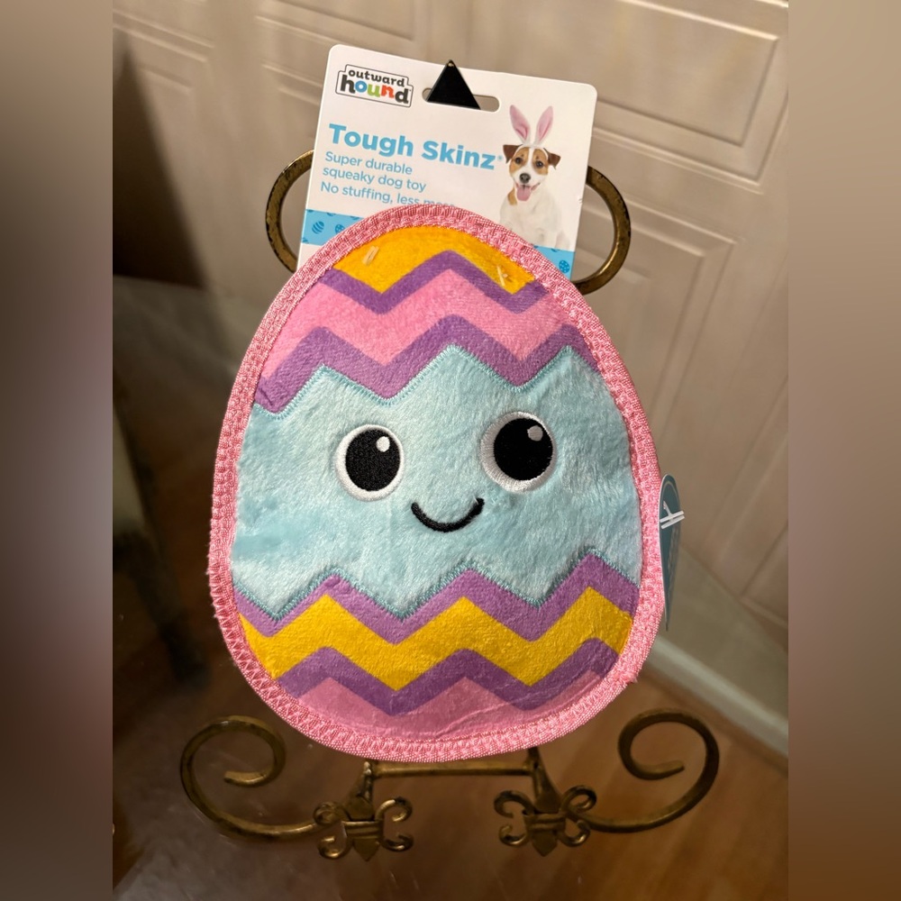Outward Tough Skinz Durable Squeaky Dog Toy , Multicolor Easter Egg , 9”